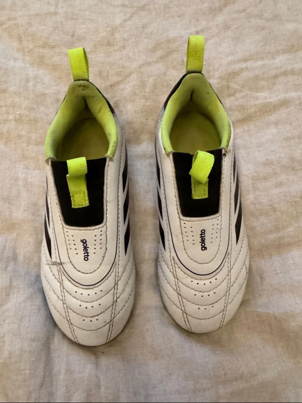 adidas Goletto Kids White and Neon Green Slip-On Soccer Cleats - Picture 3 of 10